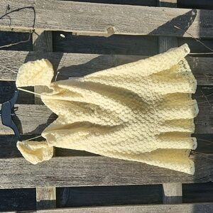 NWT Aqua Helen Owen Butter Yellow Lace Off-Shoulder Flare Dress  Sz L